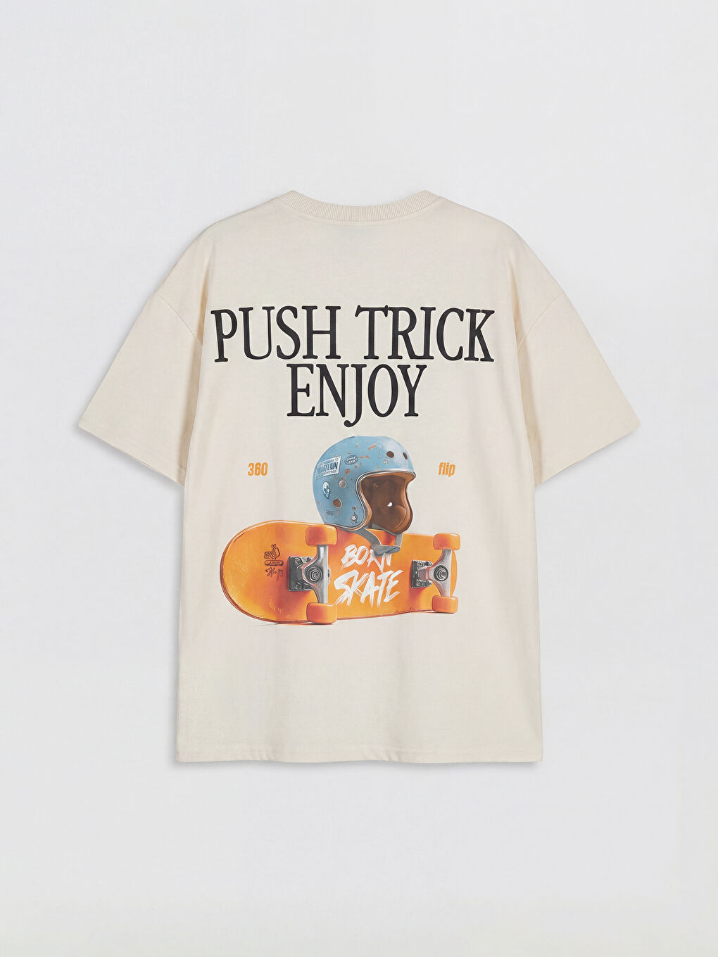 Bej Bisiklet Yaka Baskılı Erkek Çocuk Tişört-1