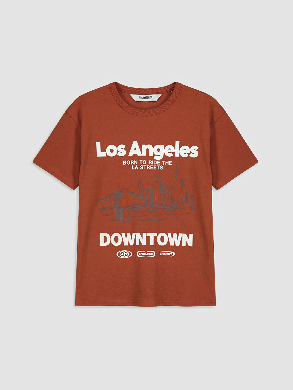 Turuncu Bisiklet Yaka Los Angeles Baskılı Erkek Çocuk Tişört