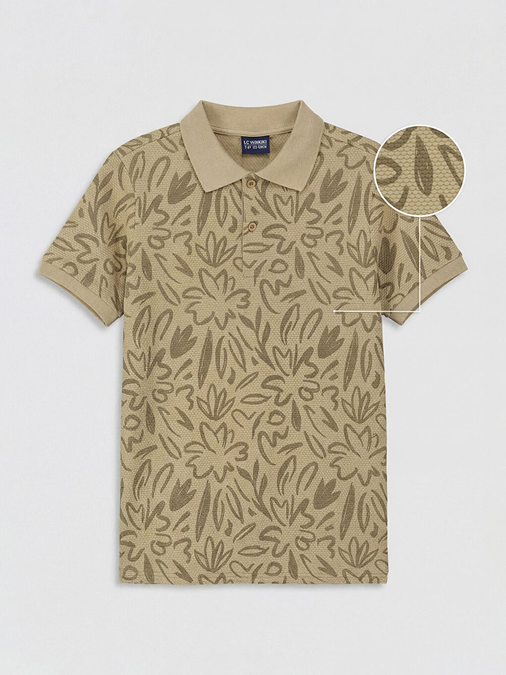 Haki Polo Yaka Desenli Erkek Çocuk Tişört