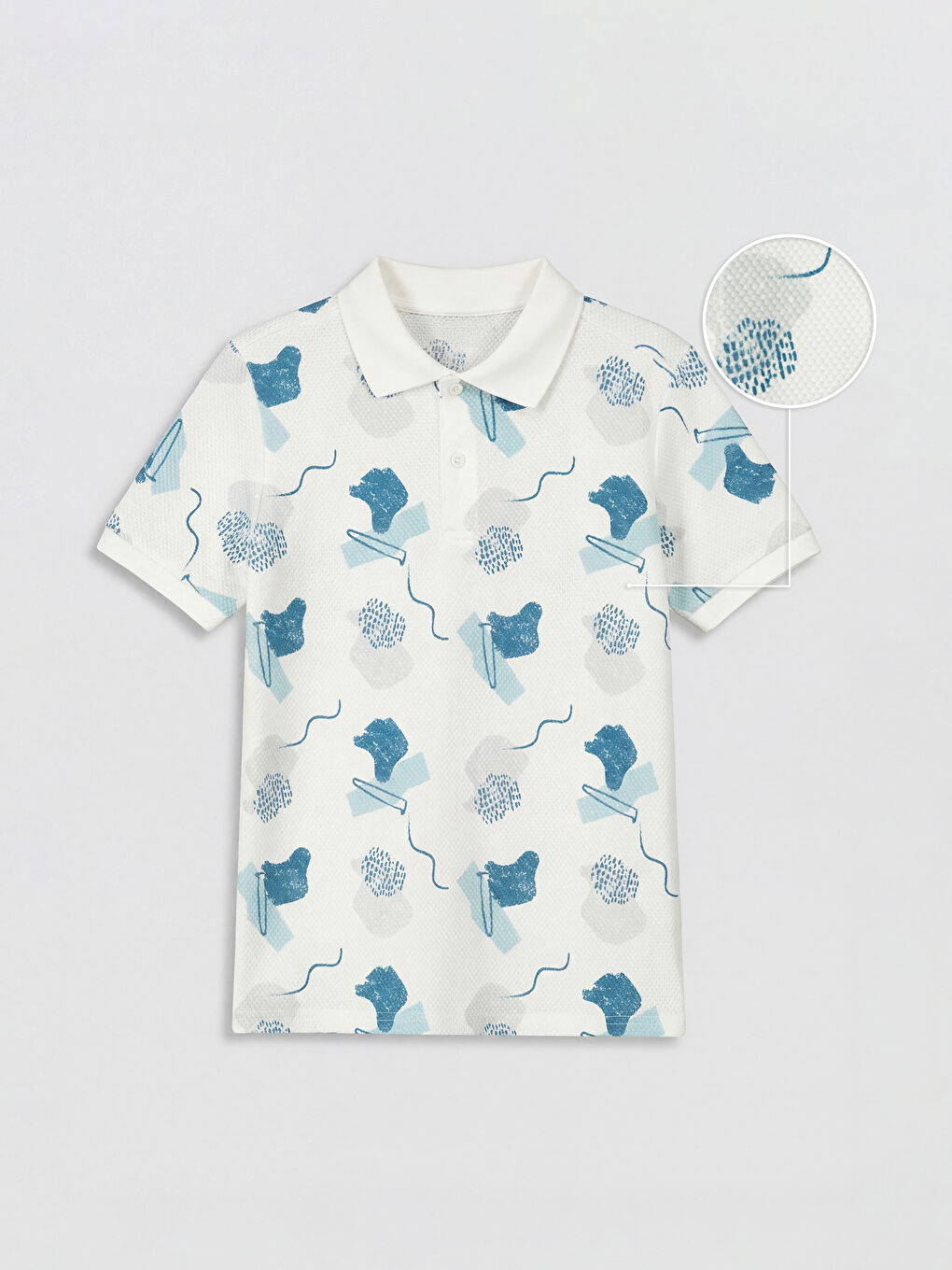 Mavi Polo Yaka Desenli Erkek Çocuk Tişört