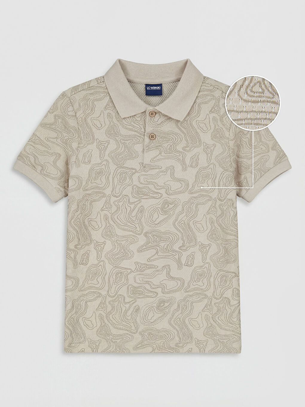 Bej Polo Yaka Desenli Erkek Çocuk Tişört