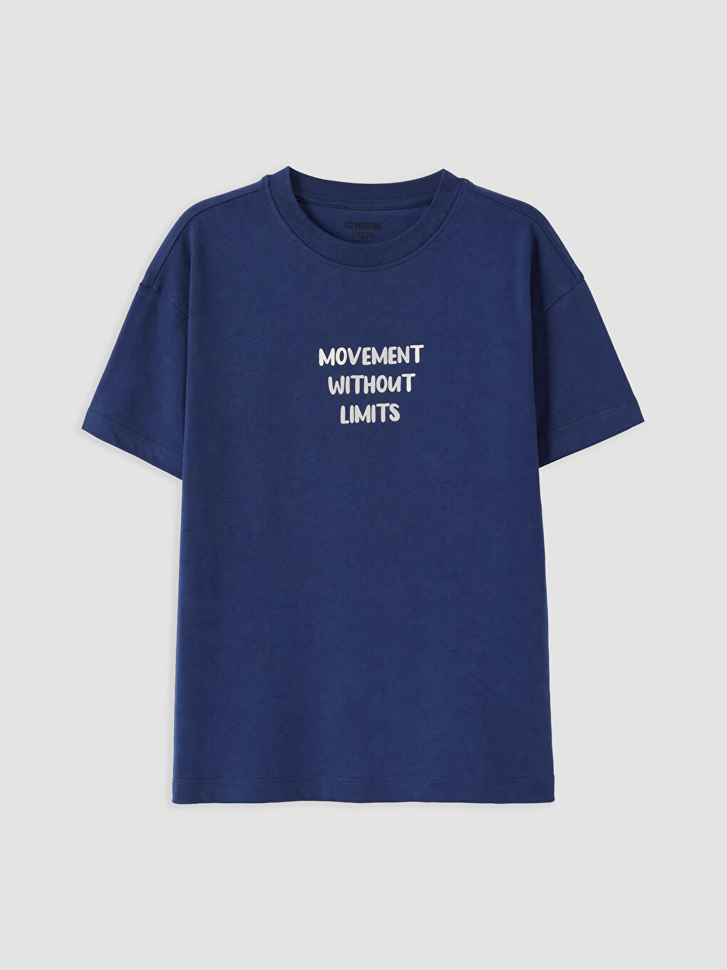 Lacivert Bisiklet Yaka Slogan Baskılı Erkek Çocuk Tişört-1