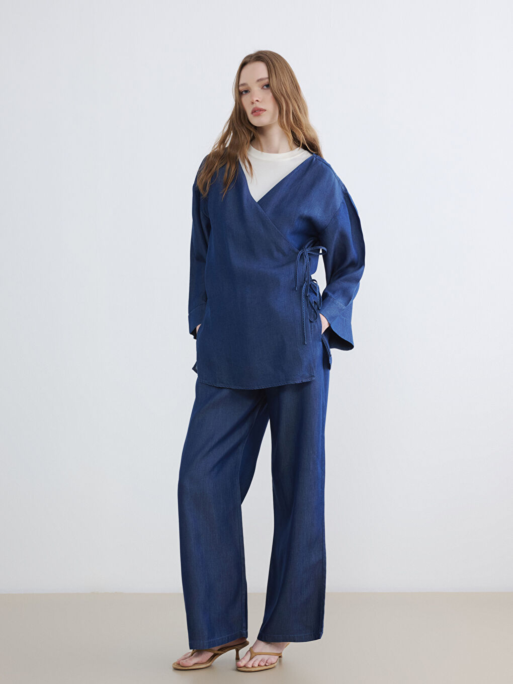 Double Breasted Collar Women's Jean Kimono-1