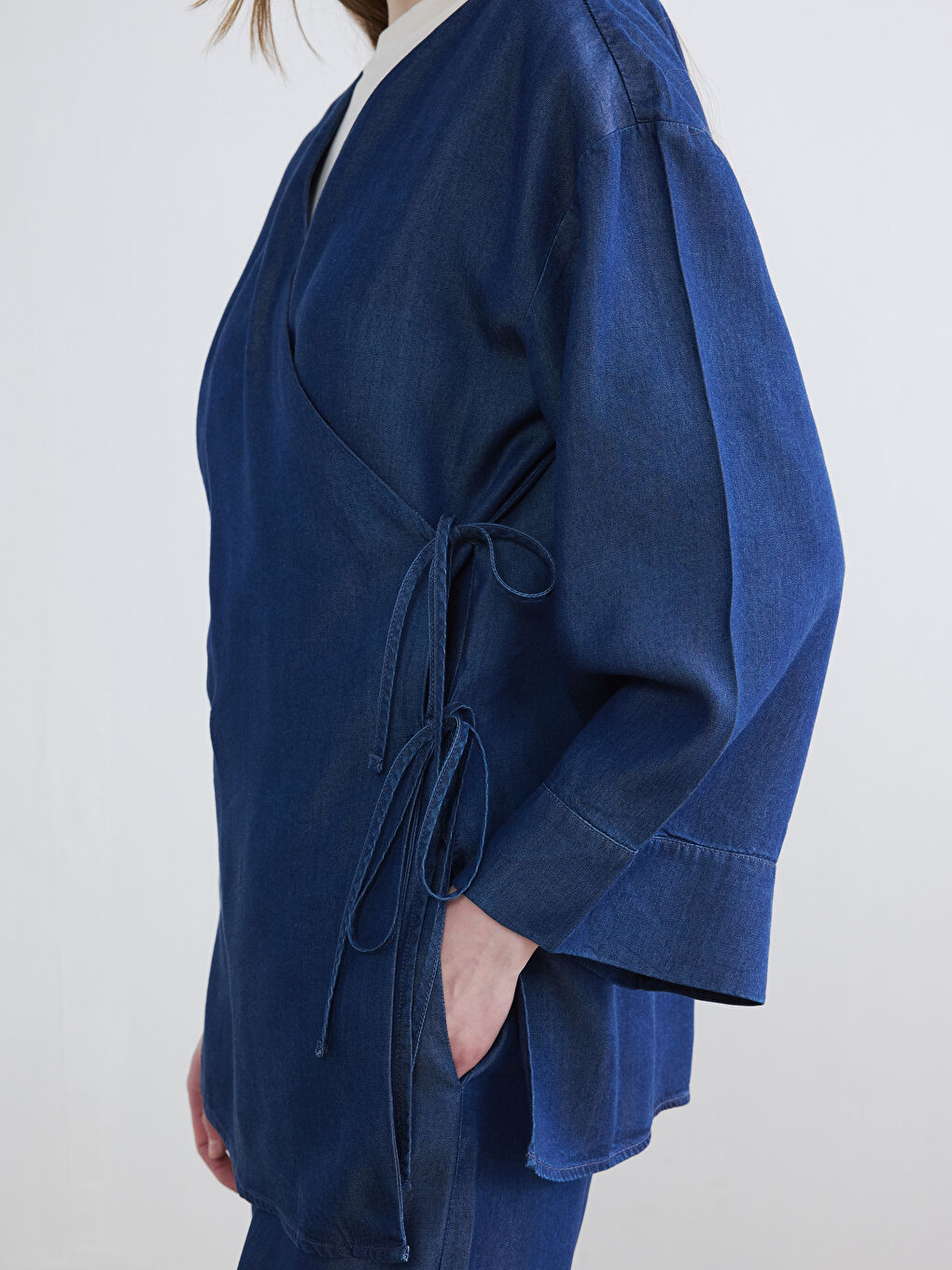Double Breasted Collar Women's Jean Kimono-2