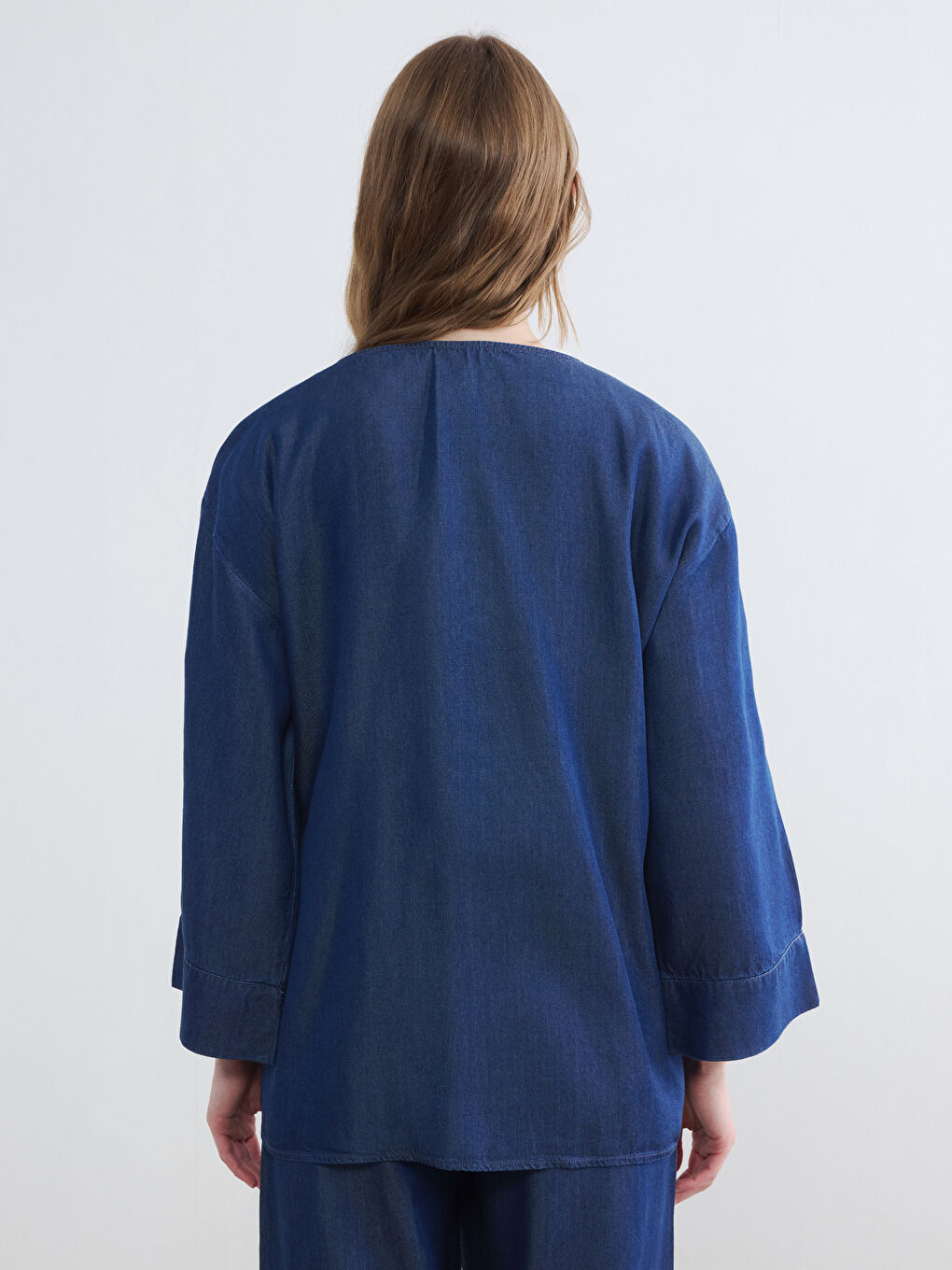Double Breasted Collar Women's Jean Kimono-3