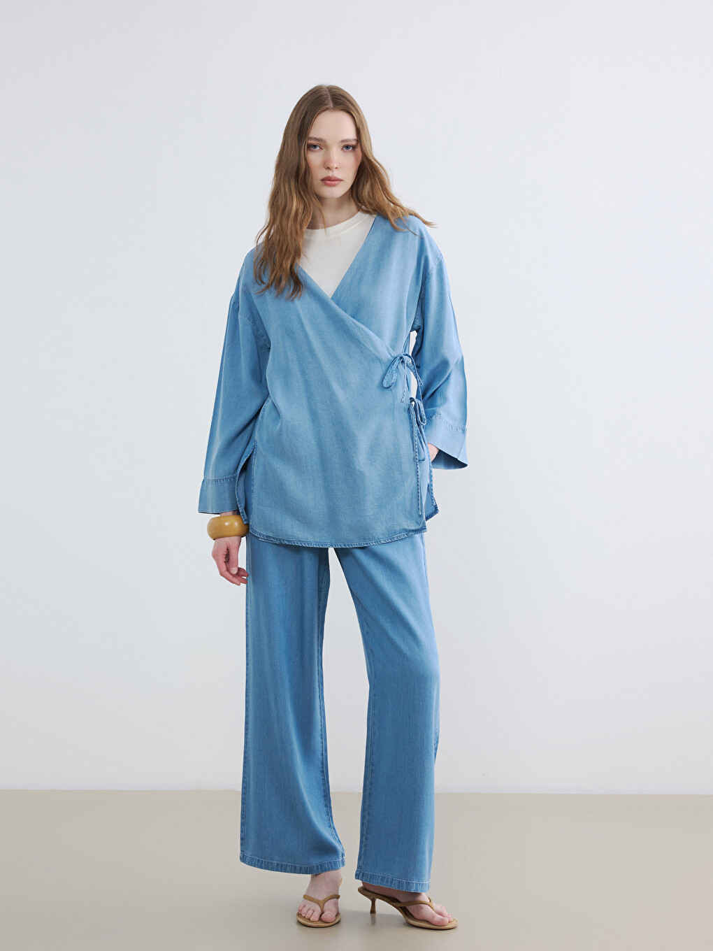 Double Breasted Collar Women's Jean Kimono-1