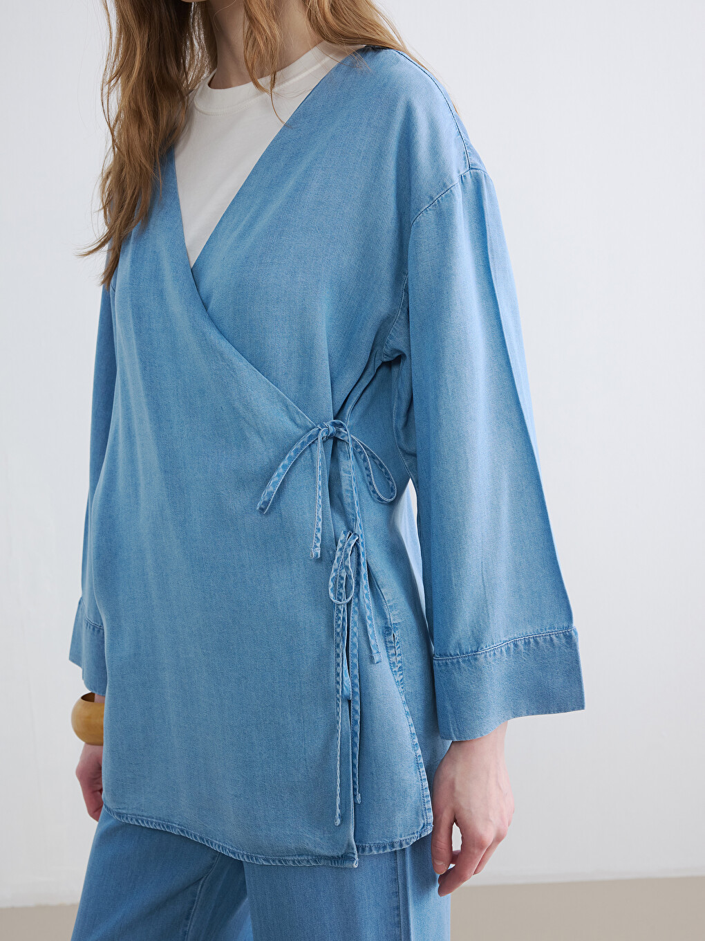 Double Breasted Collar Women's Jean Kimono-2