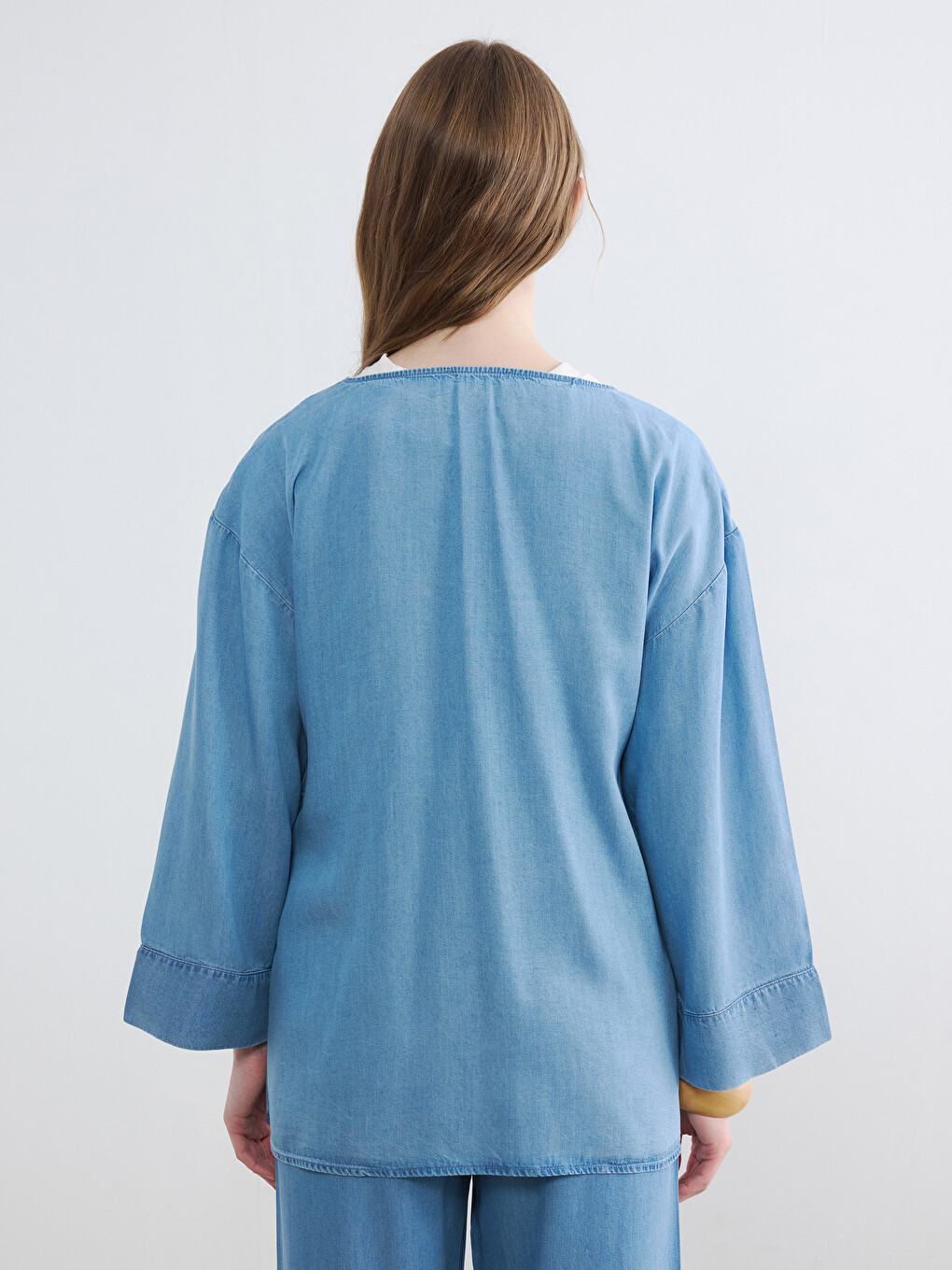 Double Breasted Collar Women's Jean Kimono-3