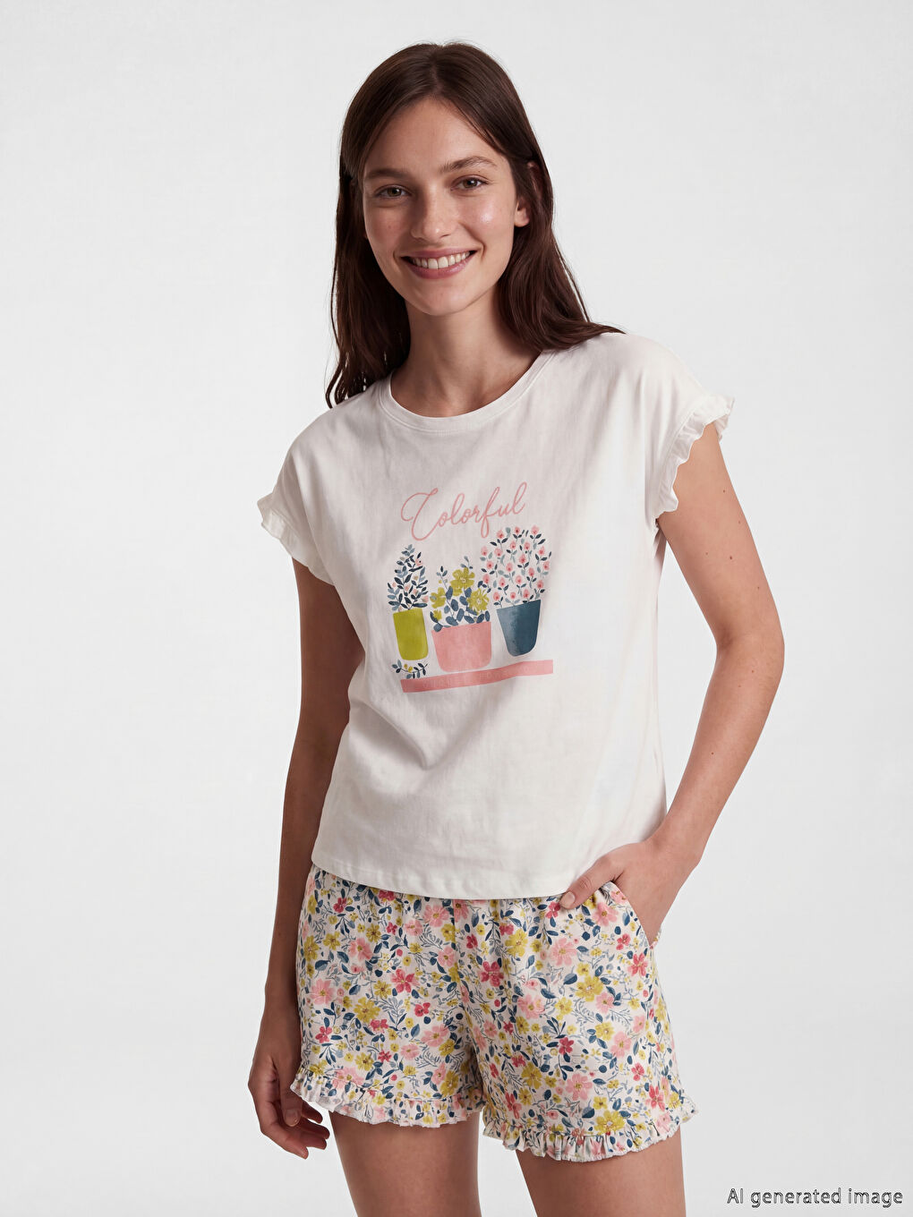 Crew Neck Floral Women's Shortie Pyjamas Set-1