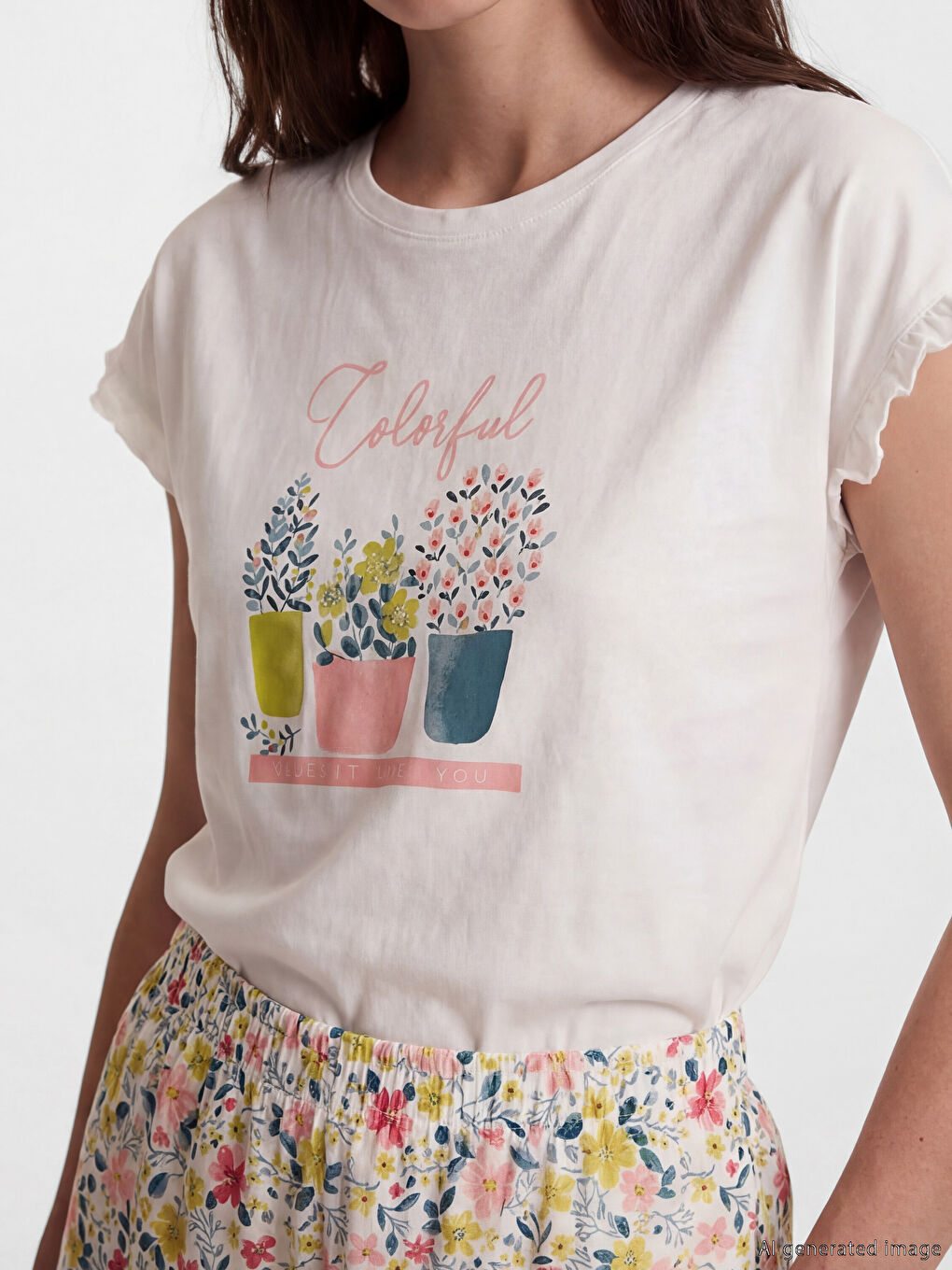 Crew Neck Floral Women's Shortie Pyjamas Set-2