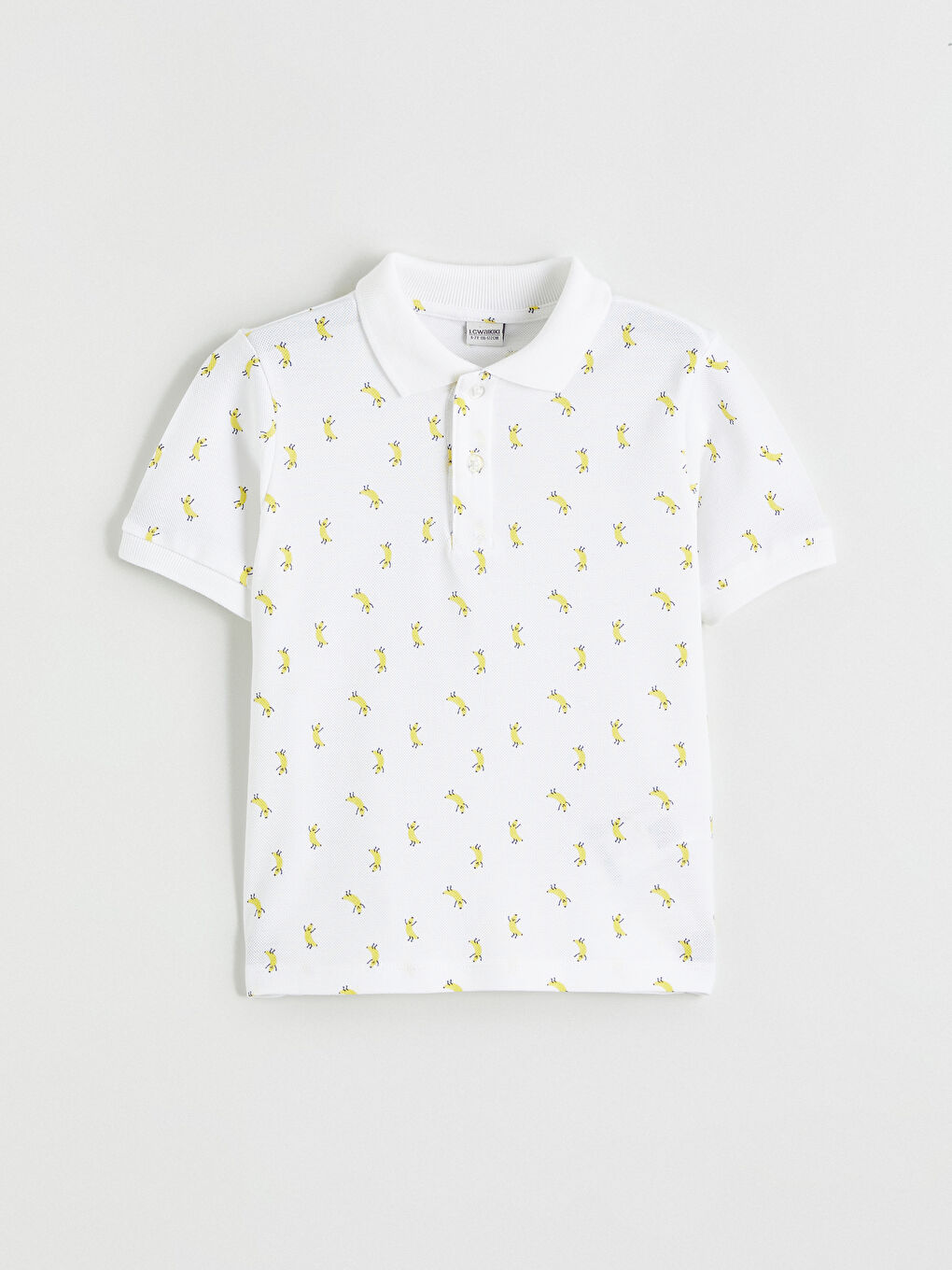 Beyaz Polo Yaka Baskılı Erkek Çocuk Tişört