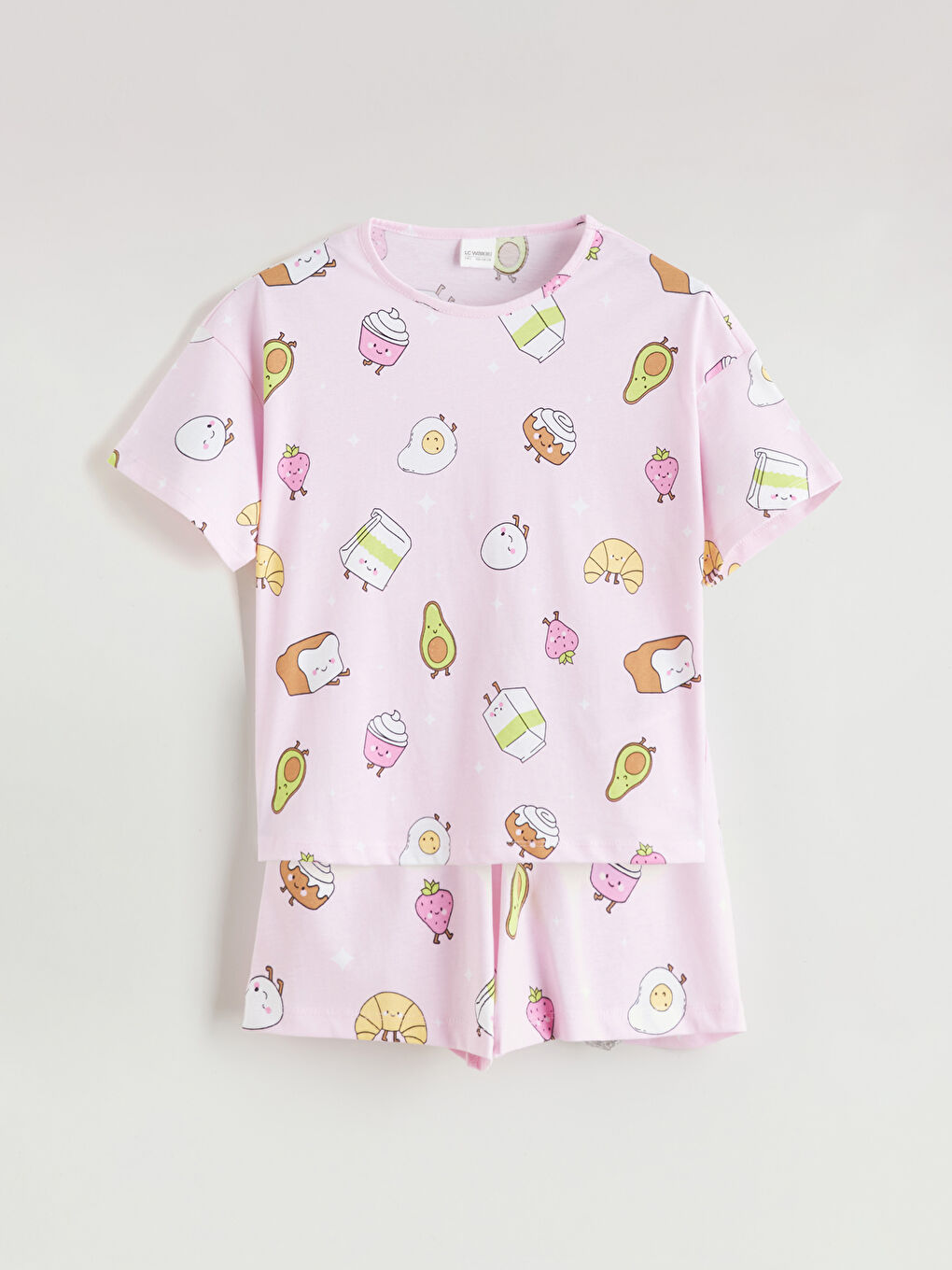 Pembe Baskılı Kız Çocuk Şortlu Pijama Takımı