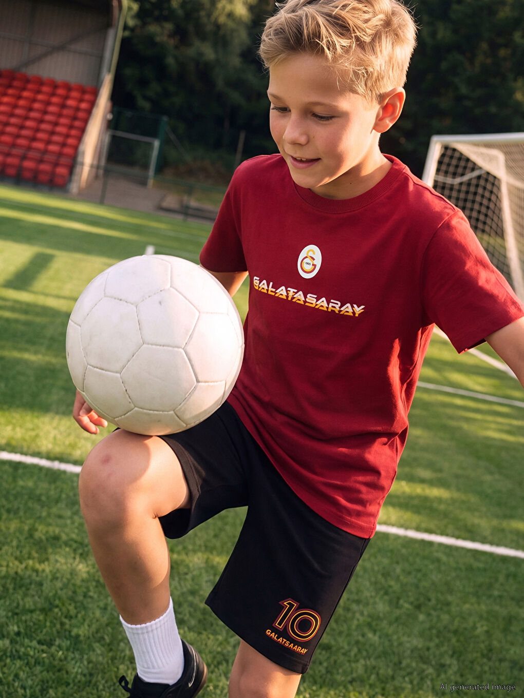 Kırmızı Bisiklet Yaka Galatasaray Baskılı Erkek Çocuk Tişört