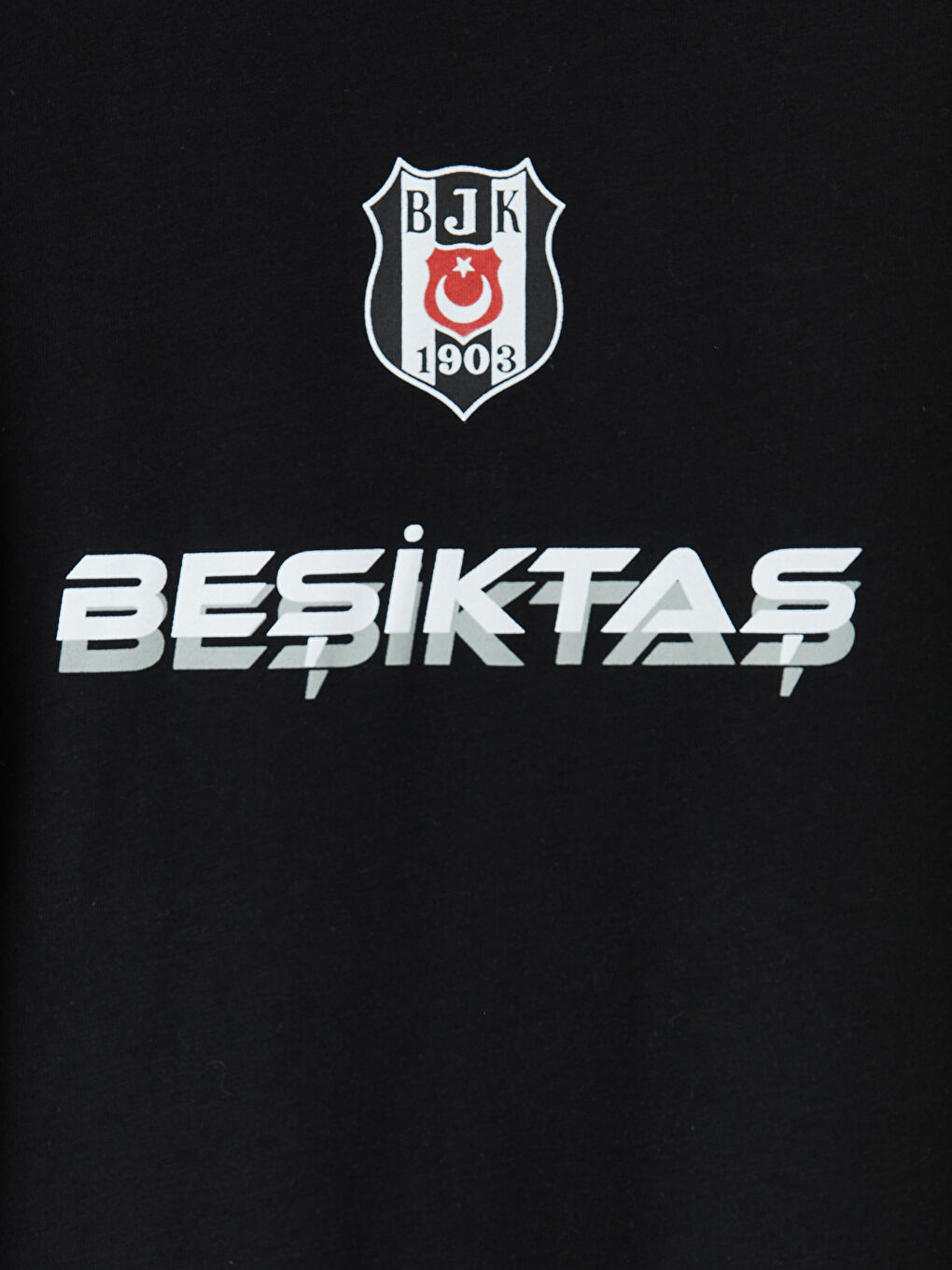 Siyah Bisiklet Yaka Beşiktaş Baskılı Erkek Çocuk Tişört-3