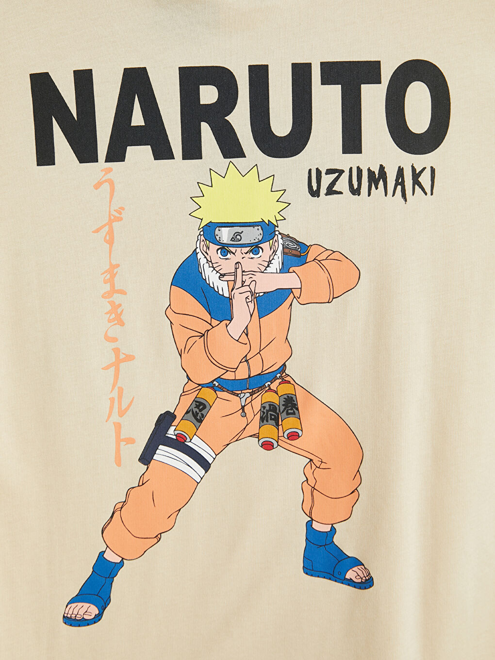 Bej Bisiklet Yaka Naruto Baskılı Erkek Çocuk Tişört-3