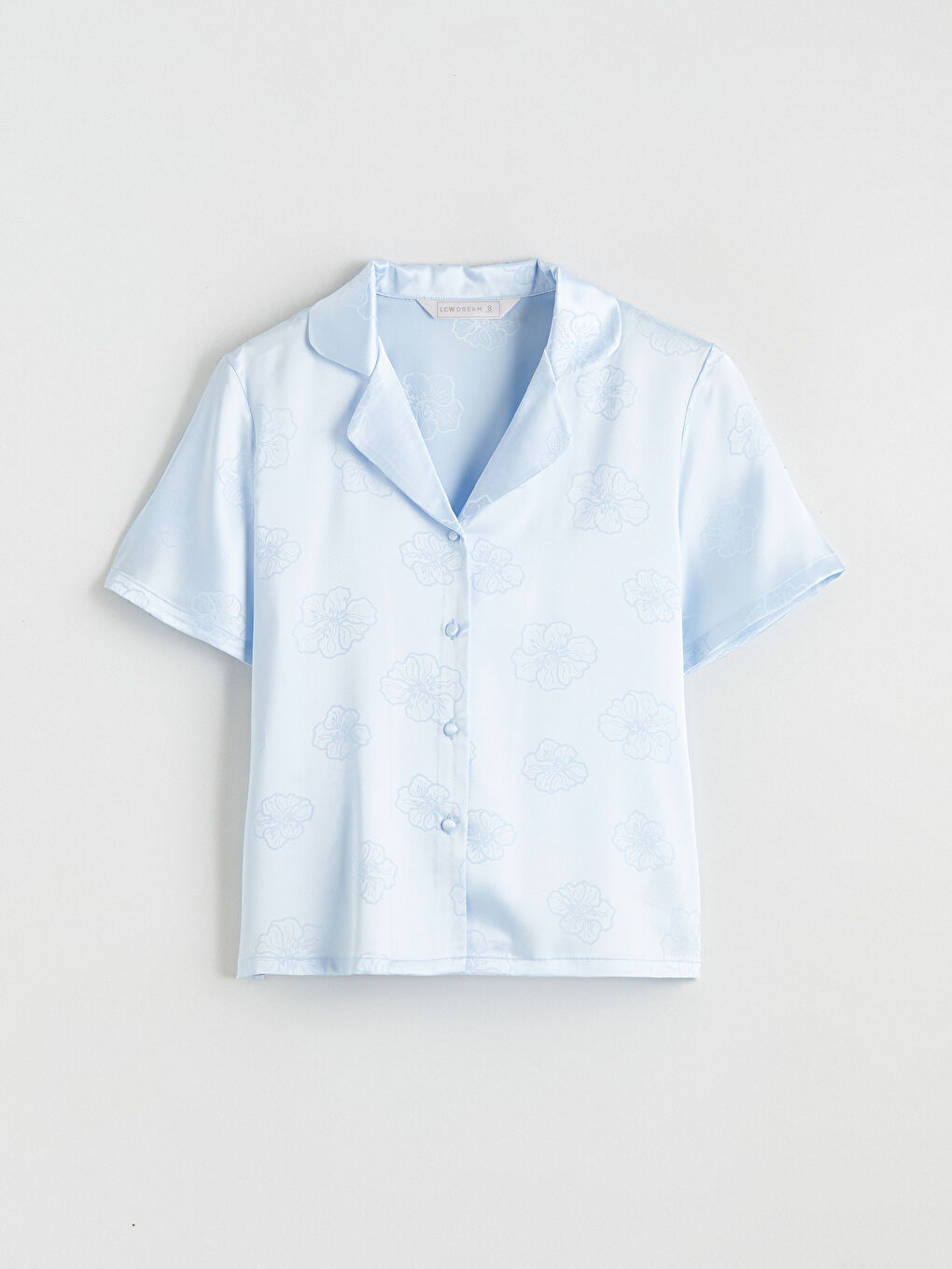 Mavi Gömlek Yaka Desenli Saten Kadın Pijama Takım-5