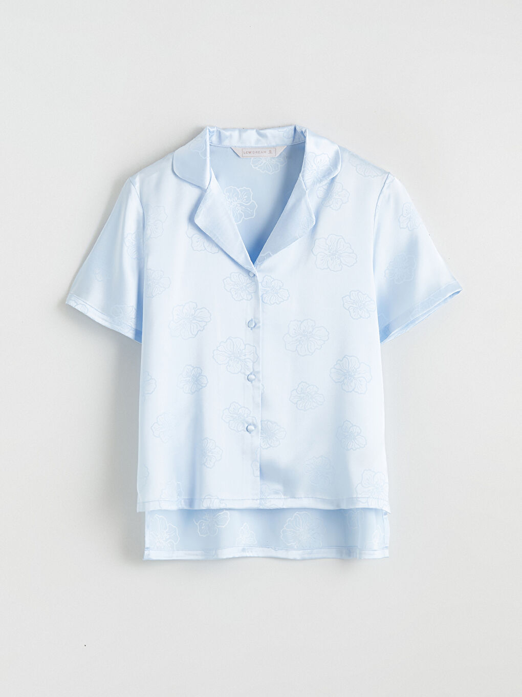 Mavi Gömlek Yaka Desenli Saten Kadın Pijama Takım-6