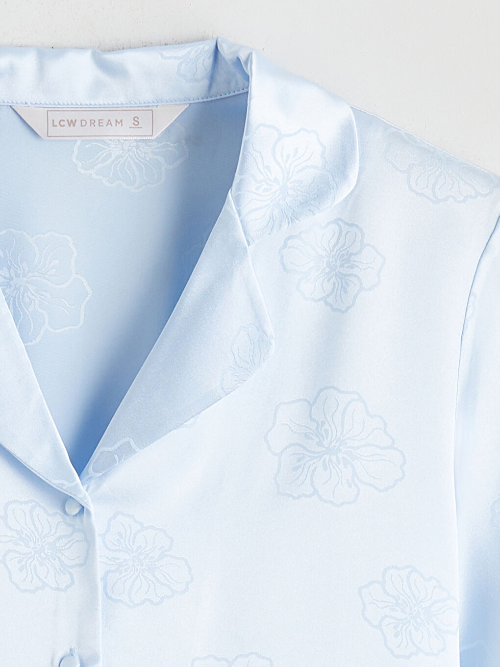 Mavi Gömlek Yaka Desenli Saten Kadın Pijama Takım-7