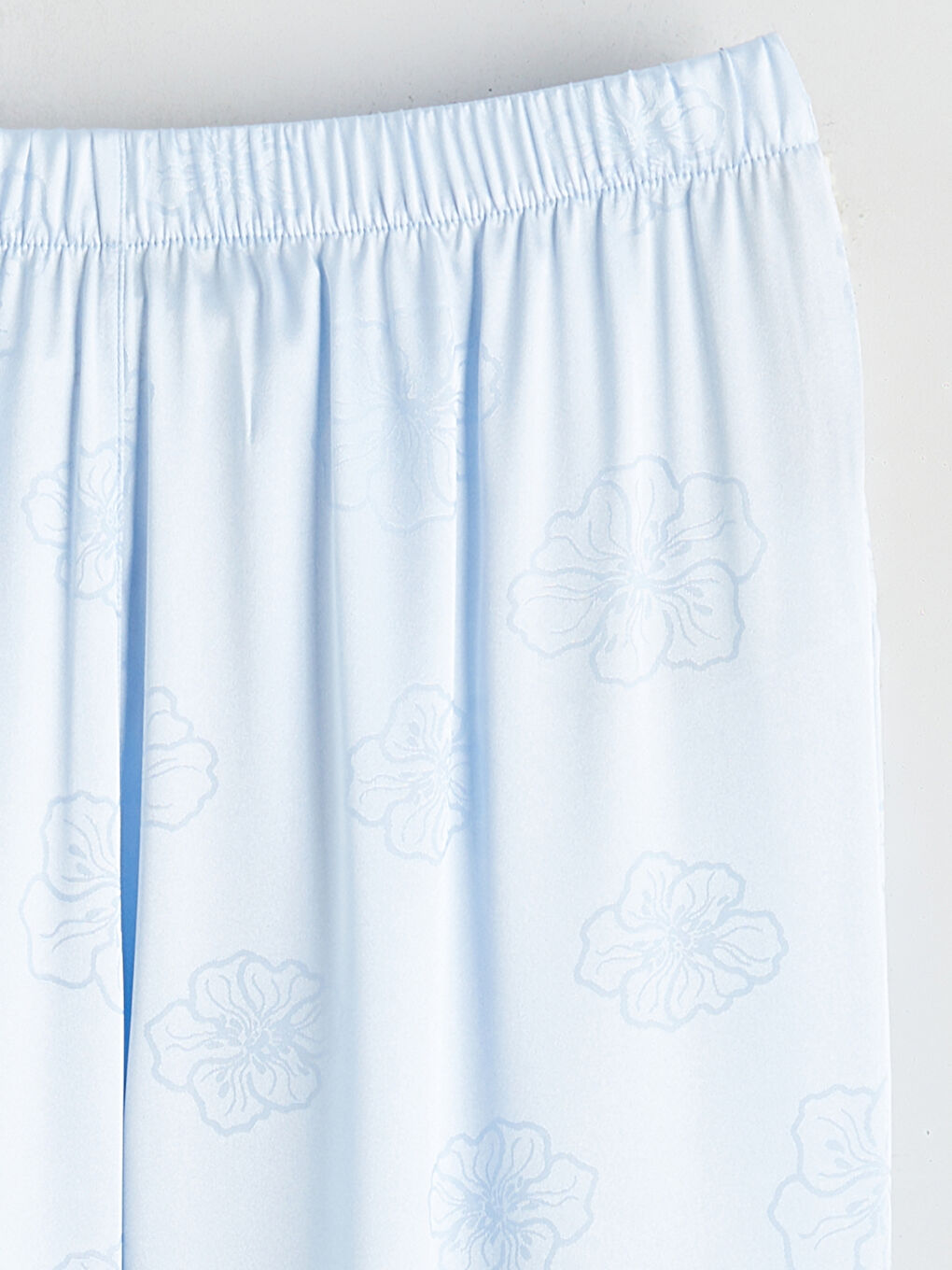 Mavi Gömlek Yaka Desenli Saten Kadın Pijama Takım-9