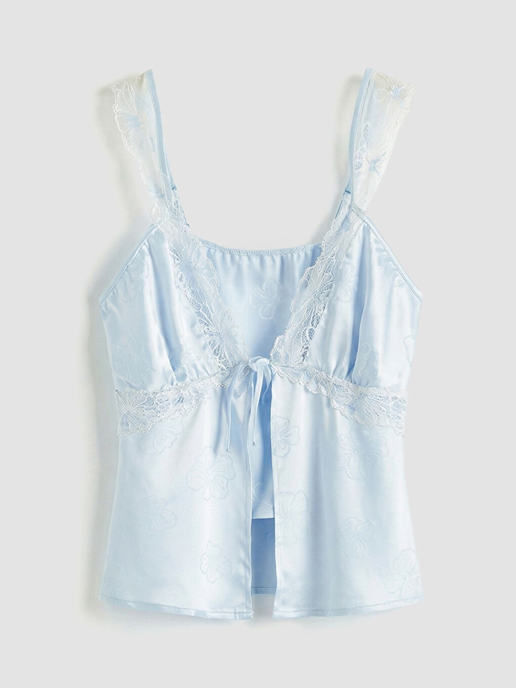 Mavi Dantel Detaylı Saten Kadın Şortlu Pijama Takımı-1