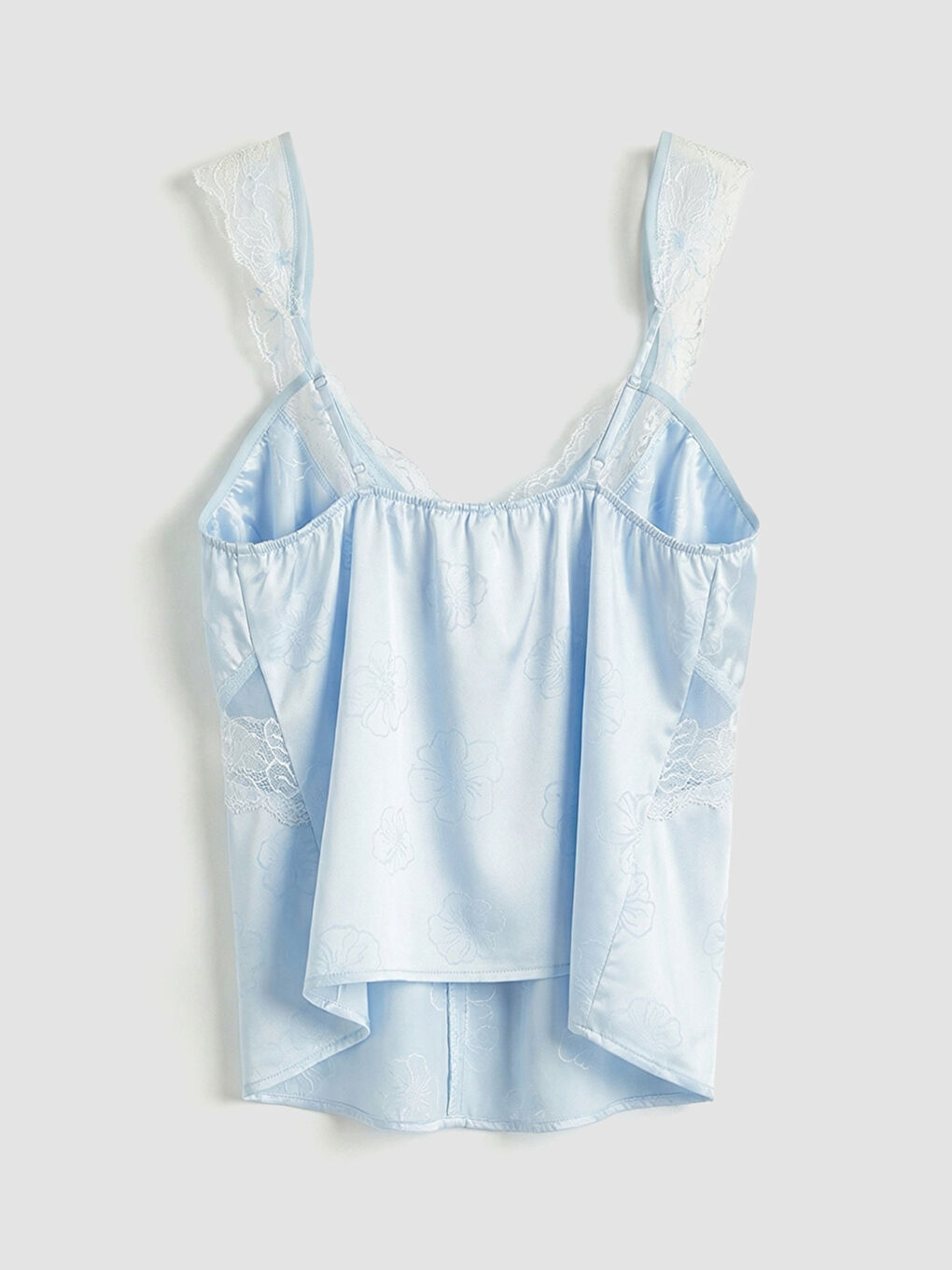 Mavi Dantel Detaylı Saten Kadın Şortlu Pijama Takımı-2