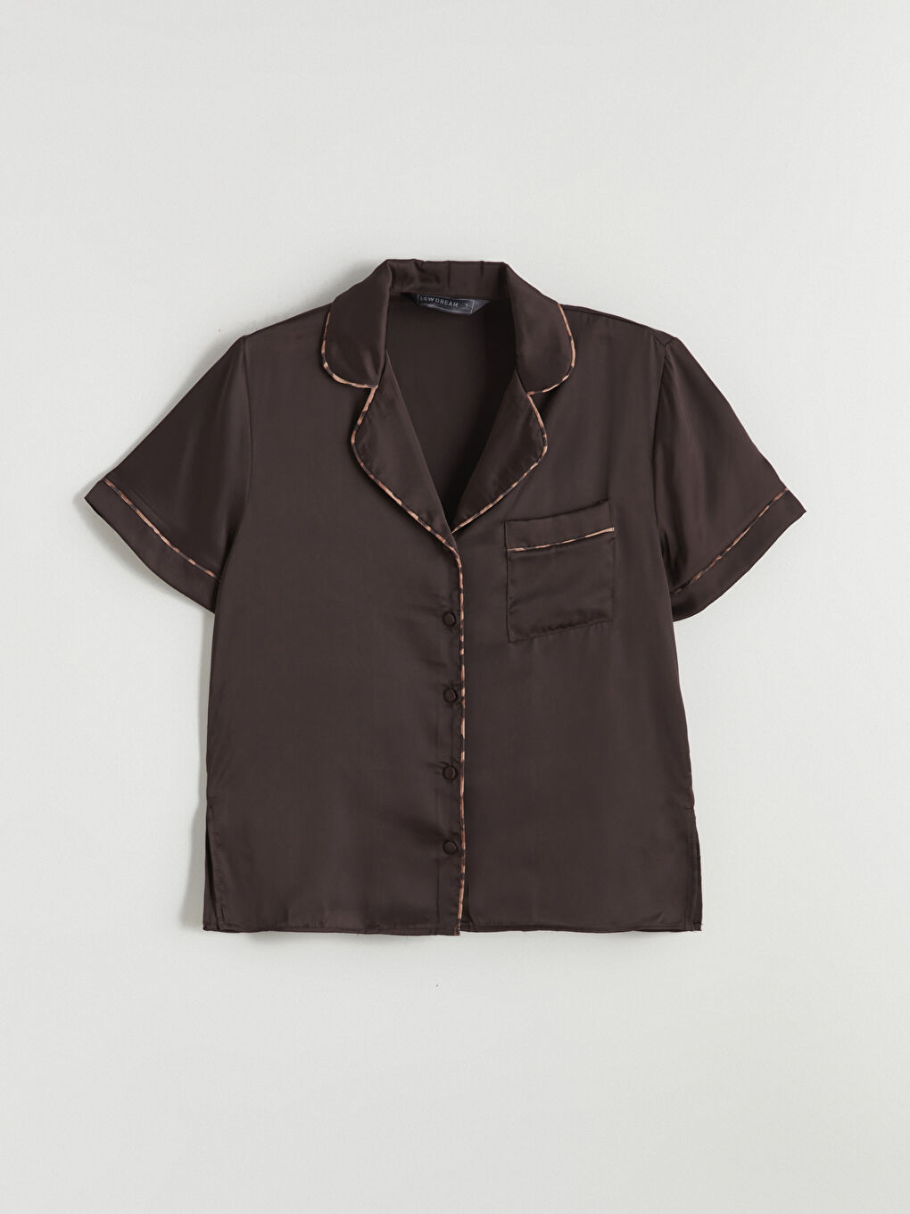 Kahverengi Gömlek Yaka Saten Kadın Pijama Takım-6