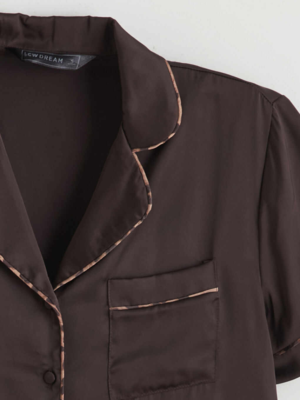 Kahverengi Gömlek Yaka Saten Kadın Pijama Takım-7