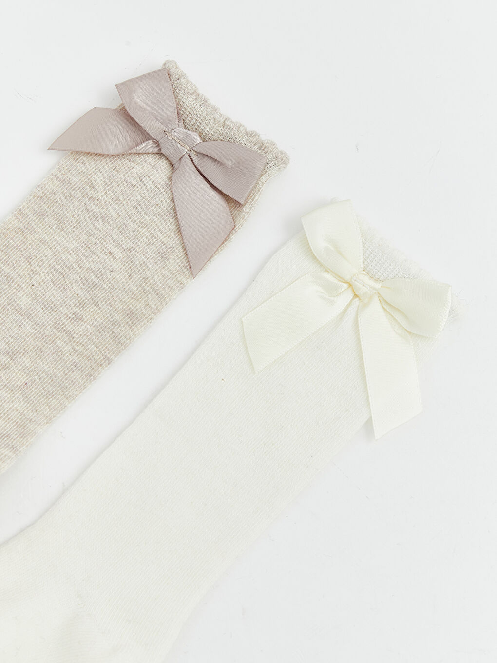 Lot de 2 paires de chaussettes hautes avec nœud pour bébé fille-1