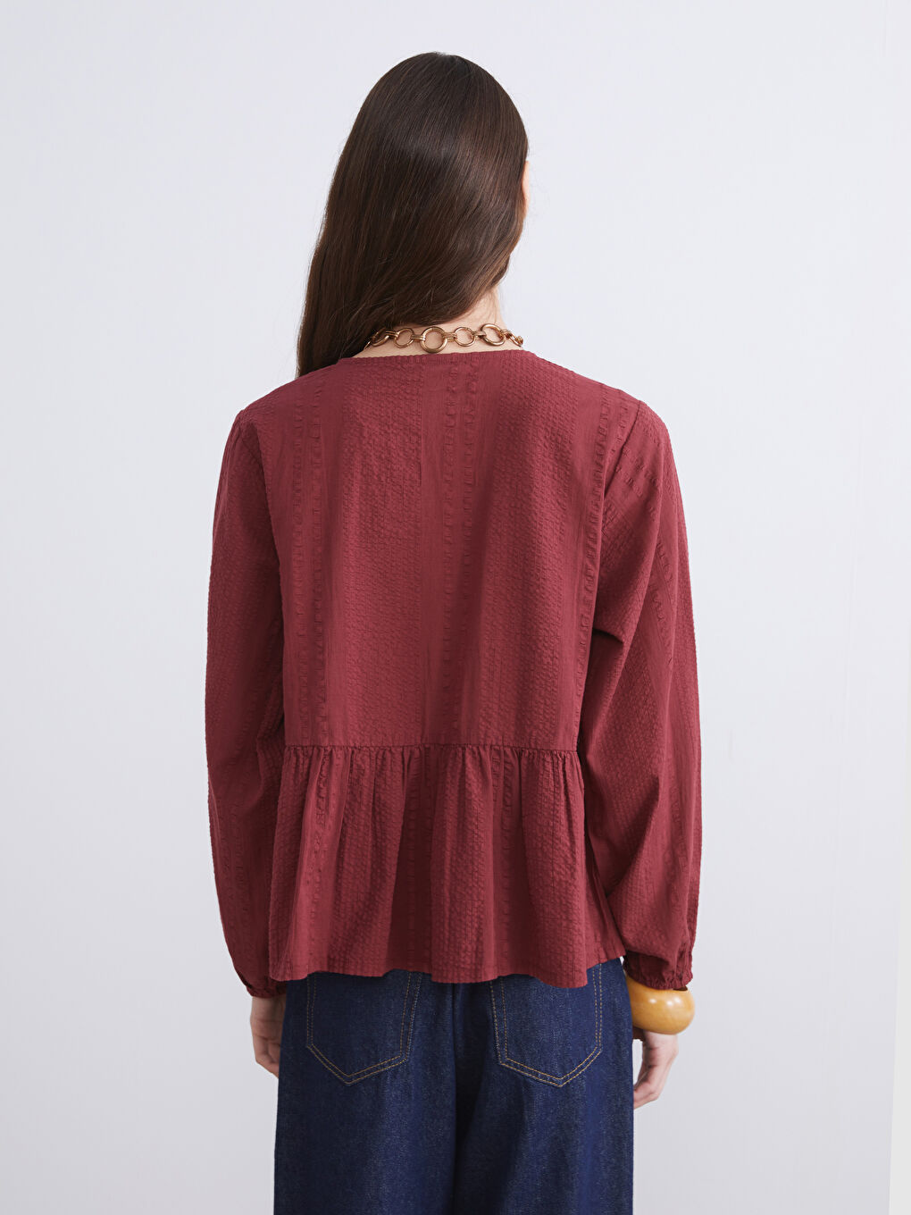 V-Neck Self-Patterned Blouse-3