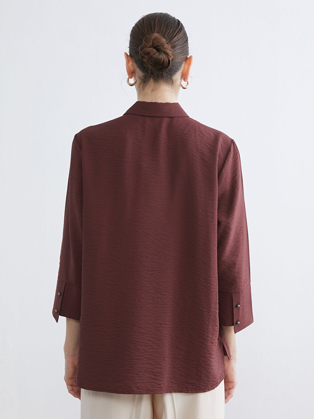 Bordo Dokulu Kadın Gömlek-3