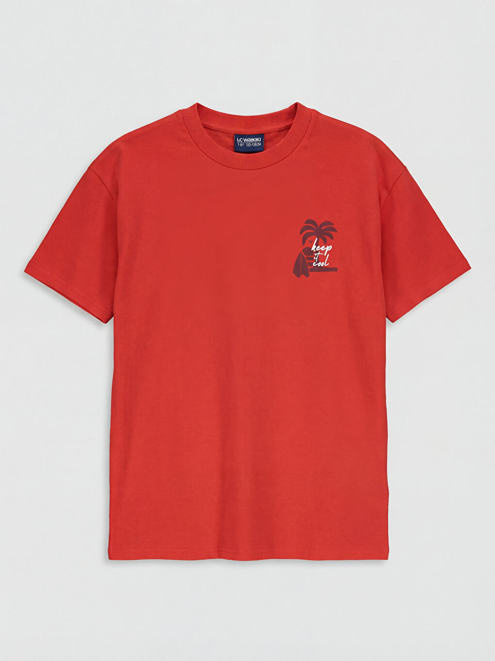 Kırmızı Bisiklet Yaka Baskılı Erkek Çocuk Tişört