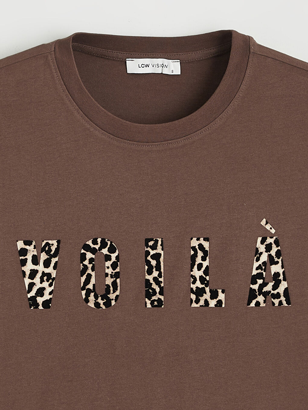 Kahverengi Bisiklet Yaka Baskılı Oversize Kadın Tişört-5