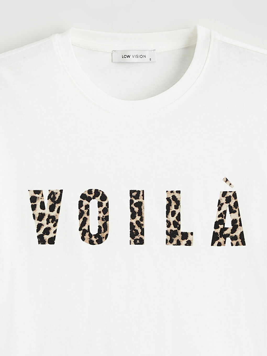 Ekru Bisiklet Yaka Baskılı Oversize Kadın Tişört-5