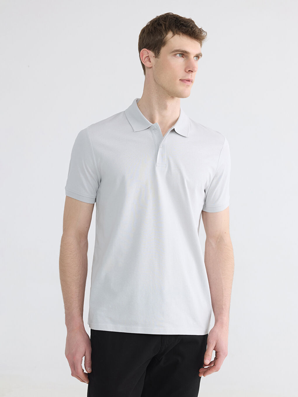Gri Standart Fit Polo Yaka Penye Erkek Tişört
