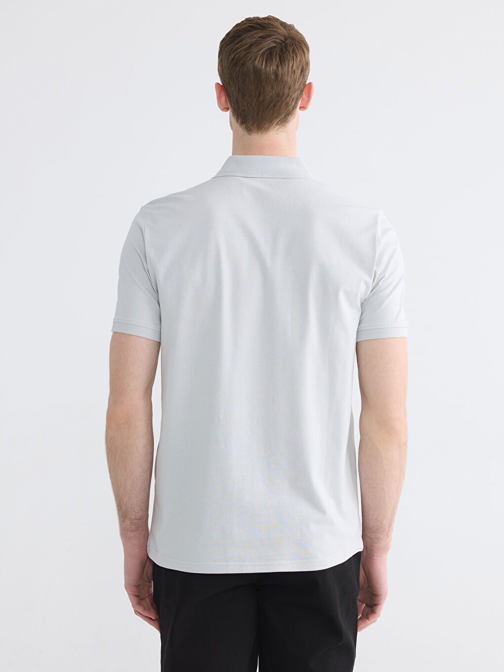 Gri Standart Fit Polo Yaka Penye Erkek Tişört-3