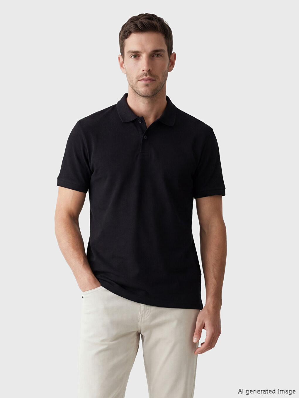 Siyah Polo Yaka Penye Erkek Tişört