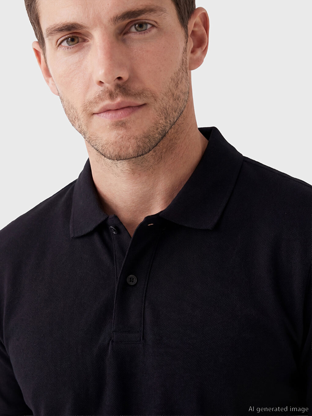 Siyah Polo Yaka Penye Erkek Tişört-2