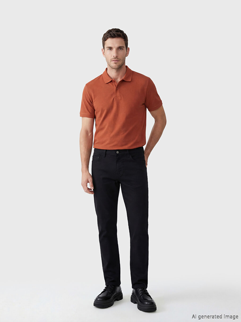 Kahverengi Standart Fit Polo Yaka Penye Erkek Tişört-1