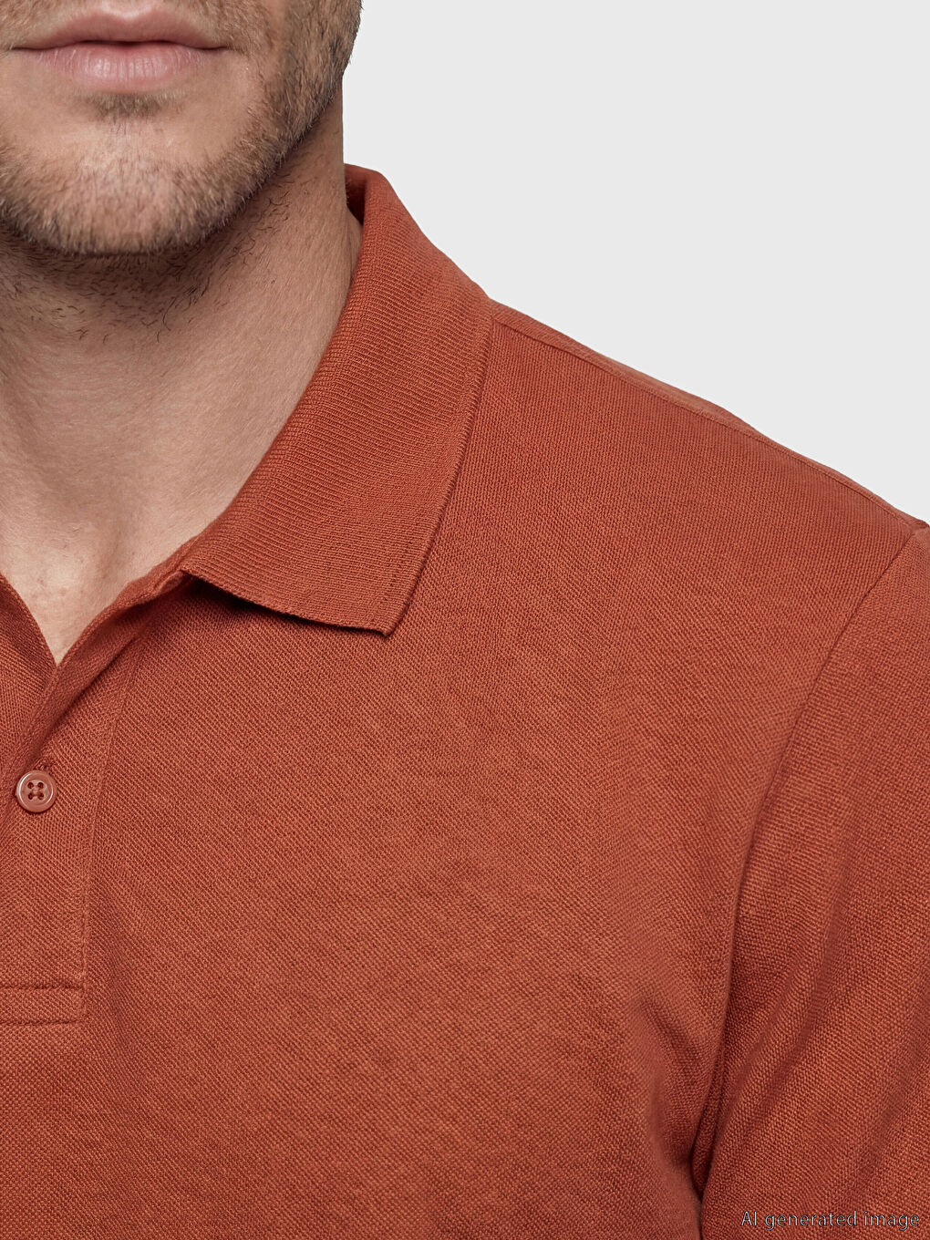 Kahverengi Standart Fit Polo Yaka Penye Erkek Tişört-2