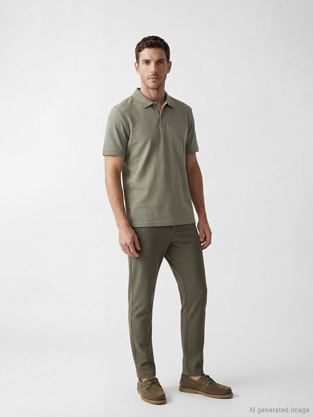 Haki Standart Fit Polo Yaka Penye Erkek Tişört-1