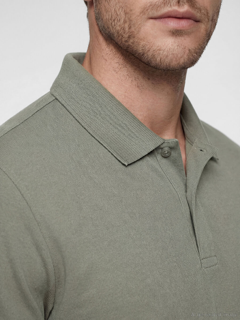 Haki Standart Fit Polo Yaka Penye Erkek Tişört-2