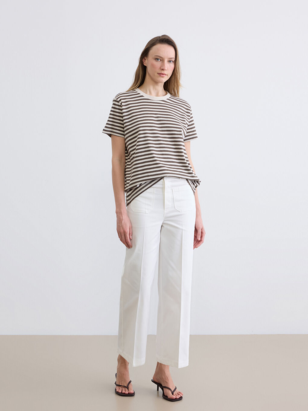 Crew Neck Striped Women's T-Shirt-1