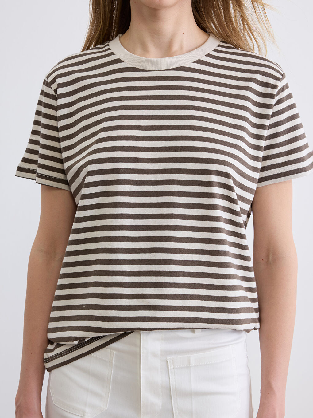 Crew Neck Striped Women's T-Shirt-2