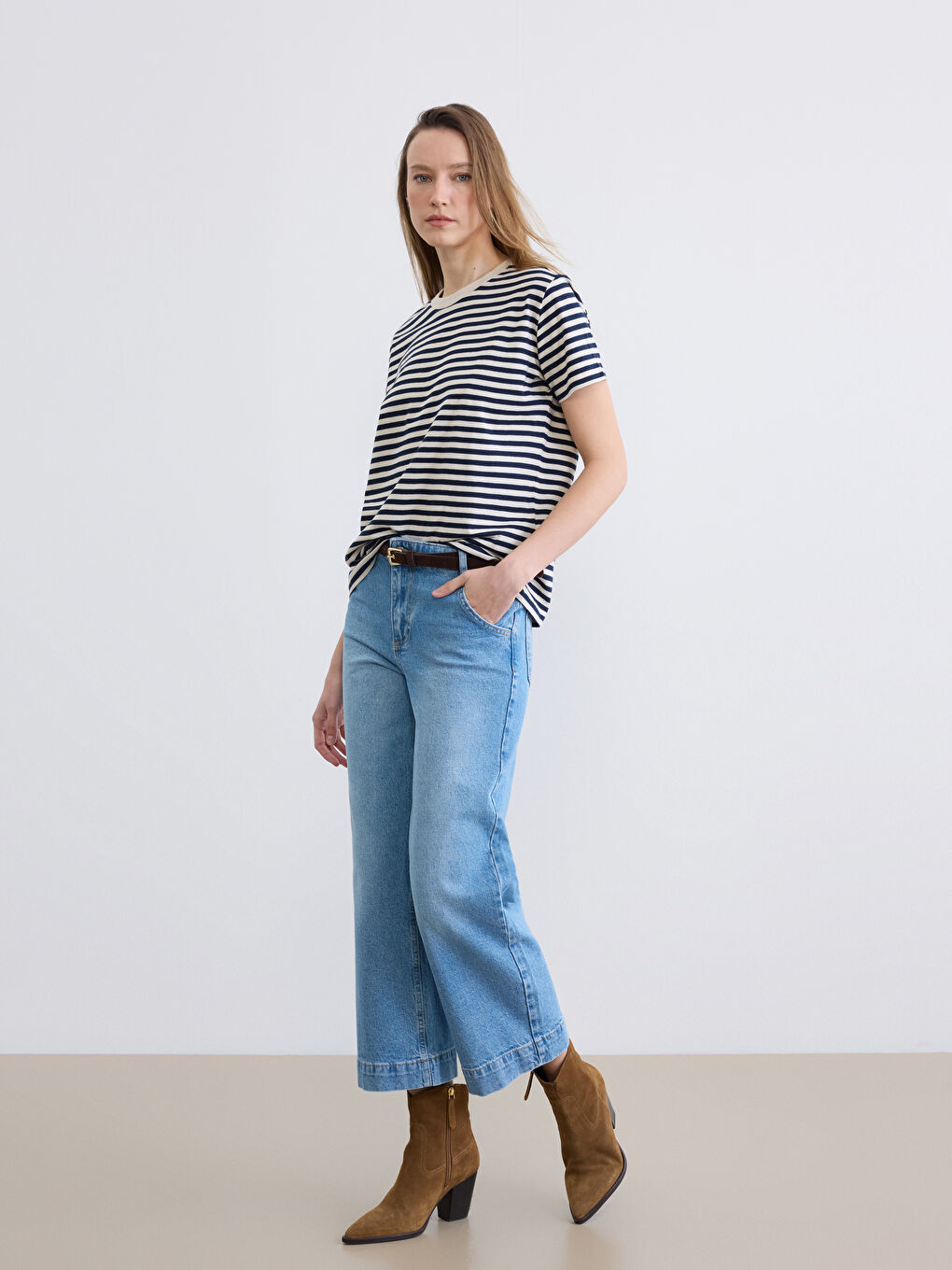 Crew Neck Striped Women's T-Shirt-1