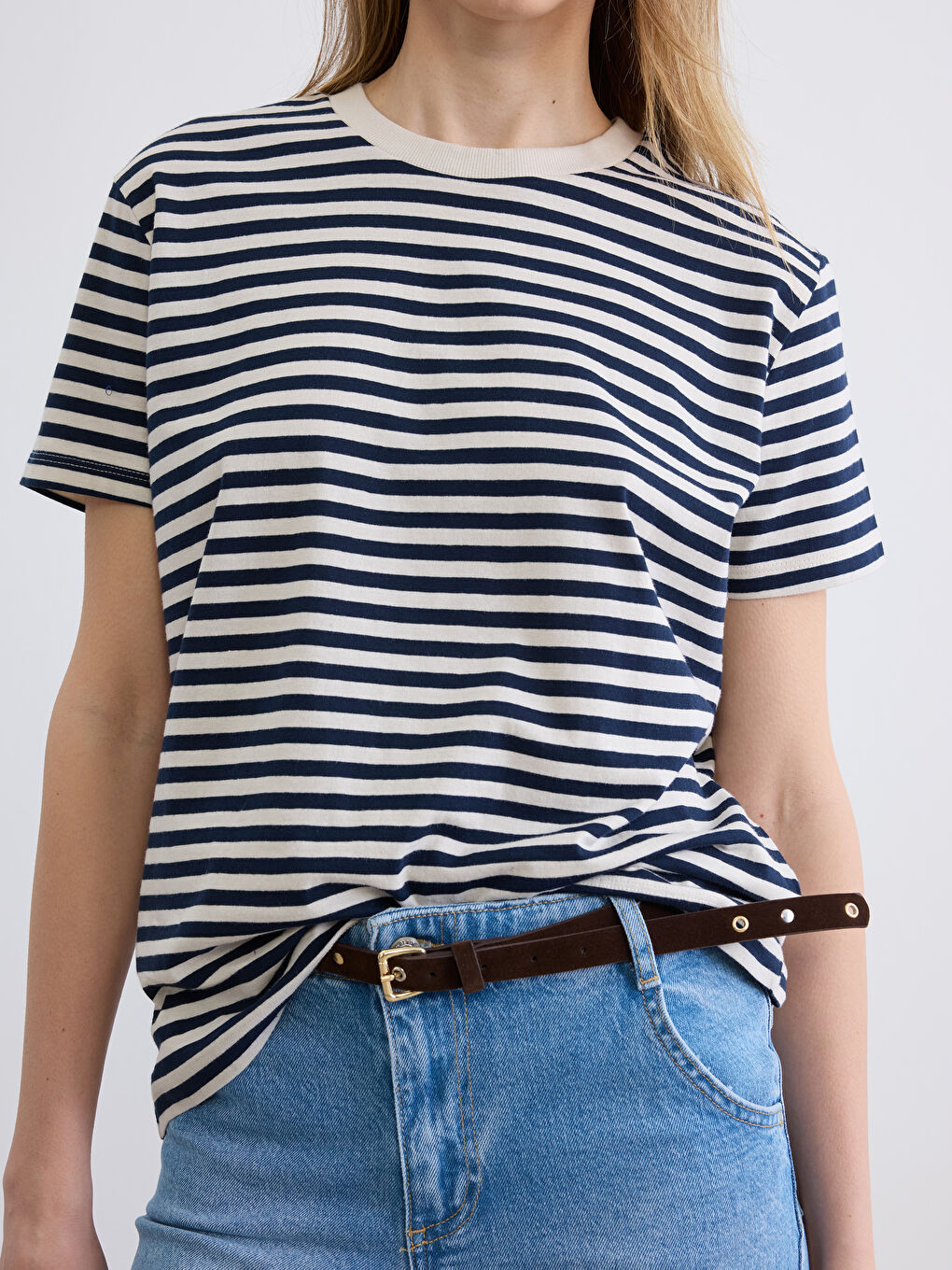 Crew Neck Striped Women's T-Shirt-2
