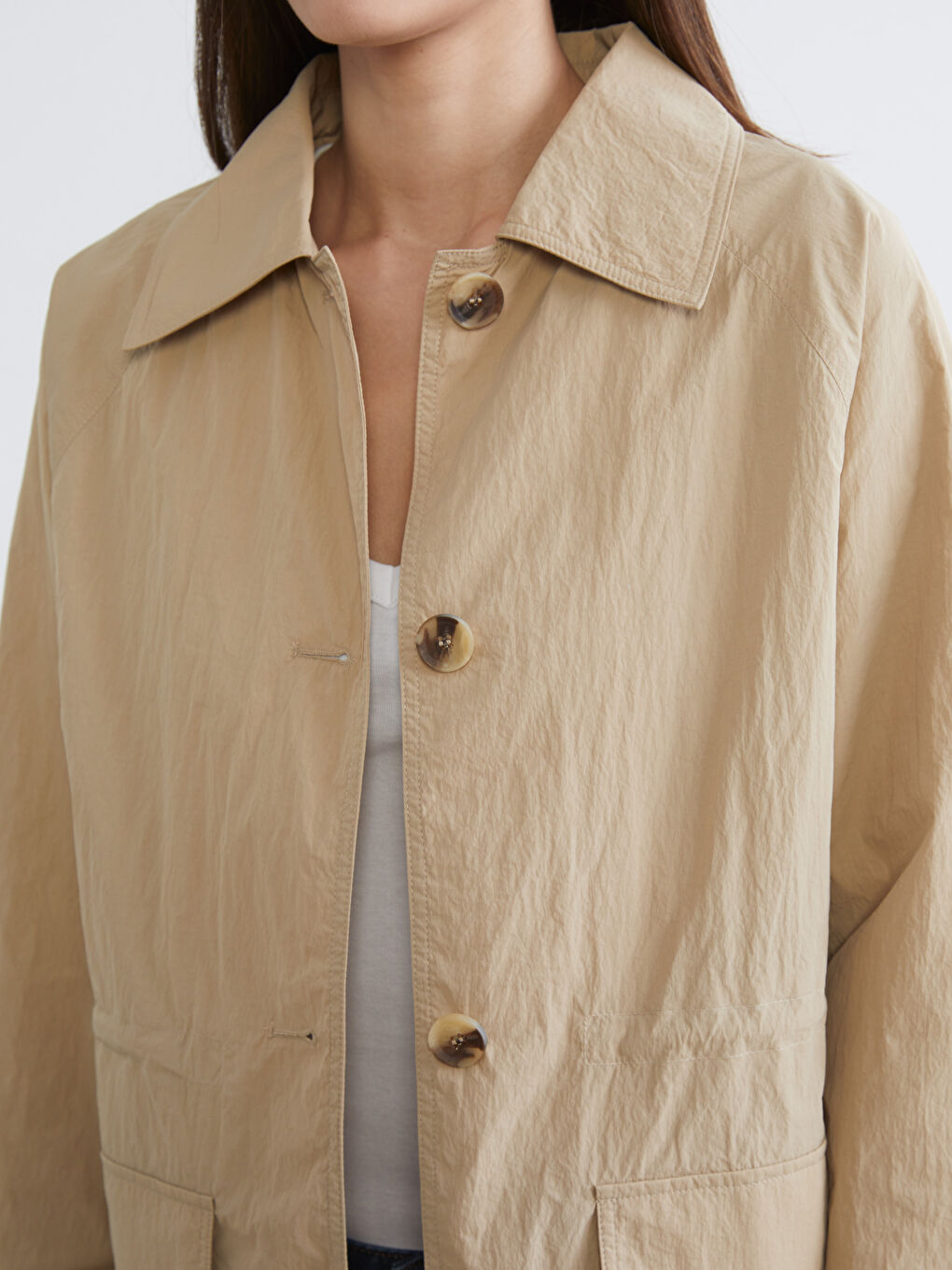 Bej Gömlek Yaka Kadın Ceket-2