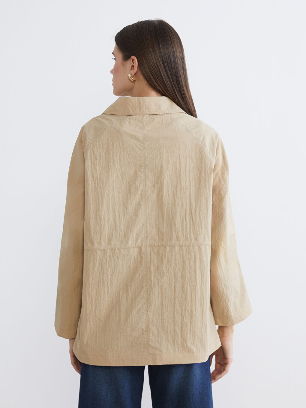Bej Gömlek Yaka Kadın Ceket-4
