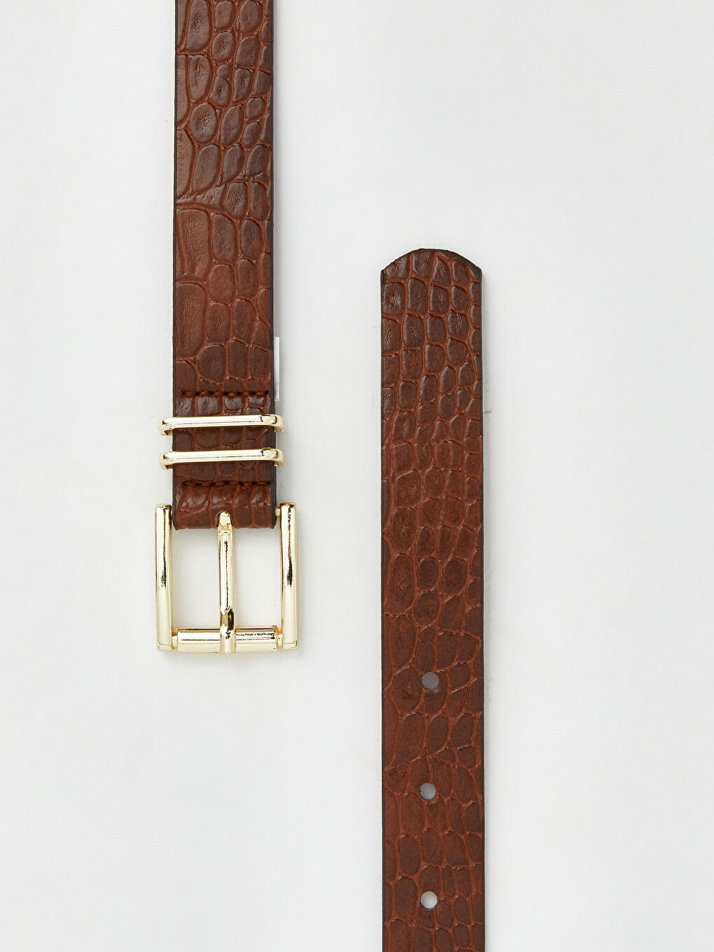 Kahverengi Kroko Desenli Kadın Kemer 2'li-2