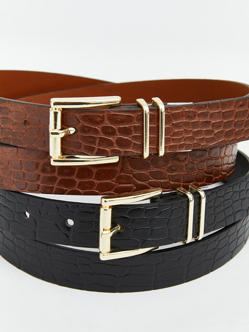Kahverengi Kroko Desenli Kadın Kemer 2'li-3