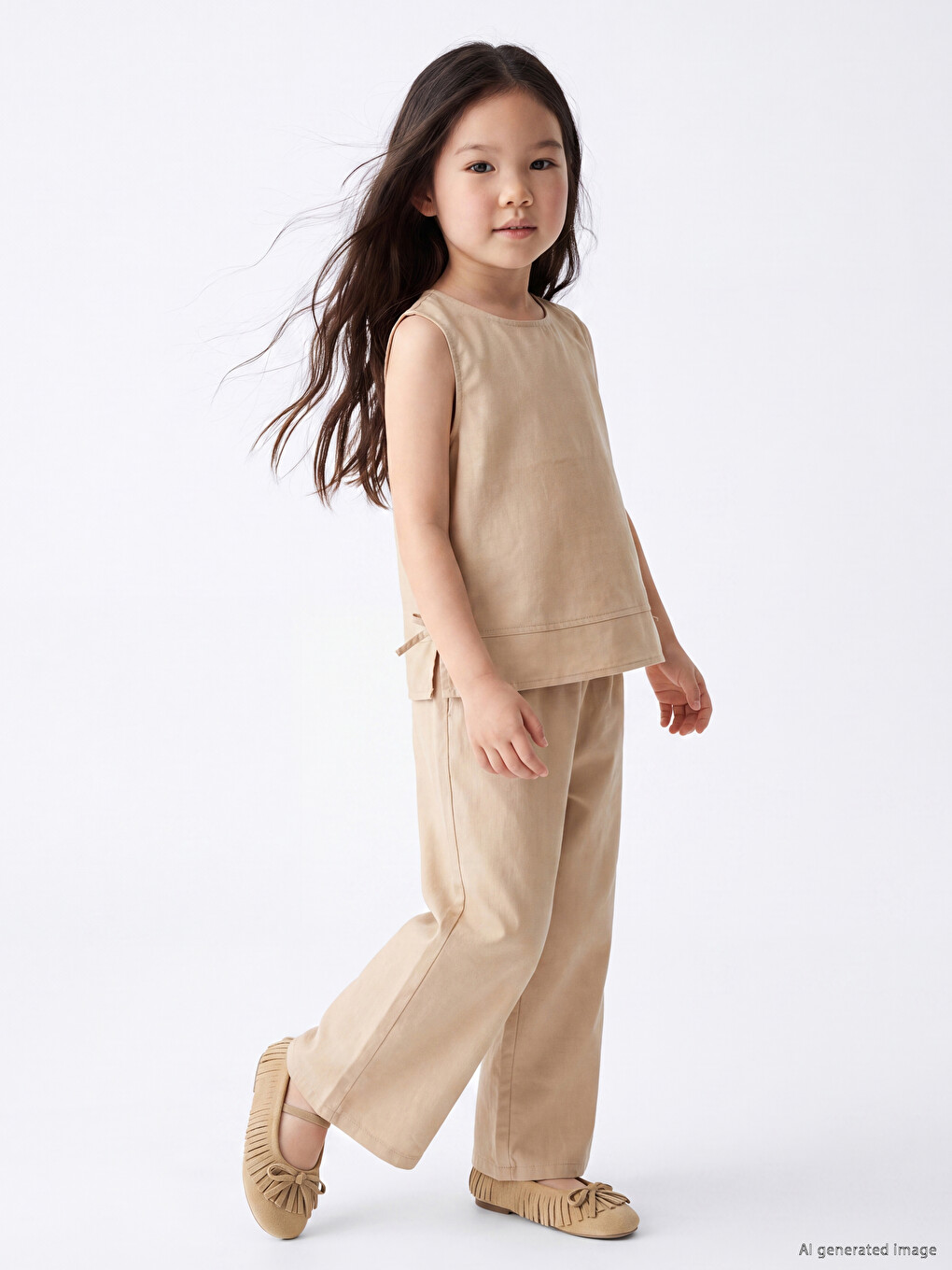 Blouse Et Pantalon En Aspect Lin Pour Filles-1